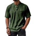 Men's Casual All-Match Short-Sleeve Button-Up Crew-Neck Shirt